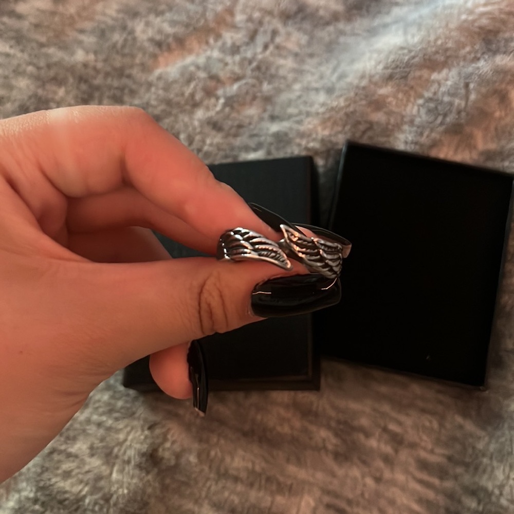 Stainless Steel Feathered Wings Rings | Size 13